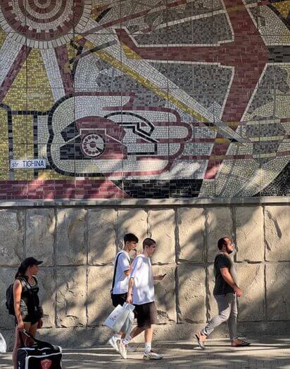 Soviet mosaic on the Telecom building in Chisinau